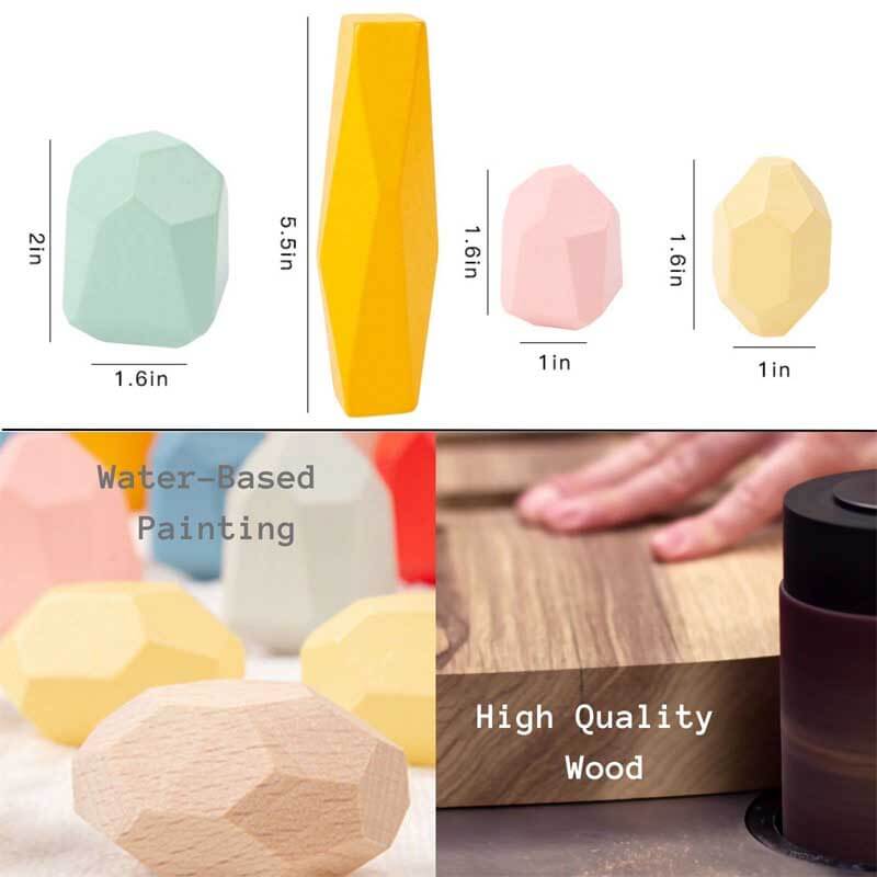 Montessori Toys Stacking Rocks Wooden Blocks Building Preschool Balancing Stones for Toddlers 1-3 Girls Boys Sensory Natural Wood 20pcs Large Size