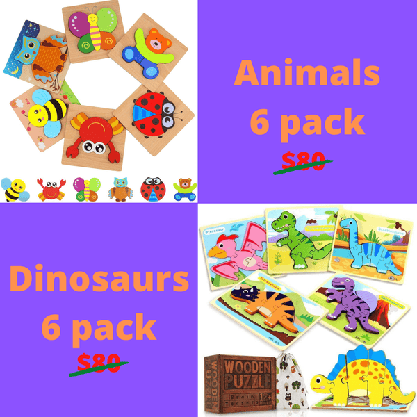 Animals & Dinosaur Puzzles 2x 6 PACK ($90 savings!)