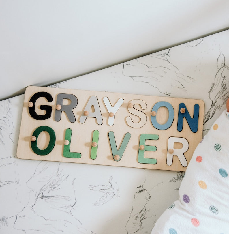 Unique Personalized Wooden Baby Name Puzzle – Custom Toddler Toy Gift, Puzzle Piece Names, Ideal Keepsake for Babies 18 Months, Best Baby Shower Gift