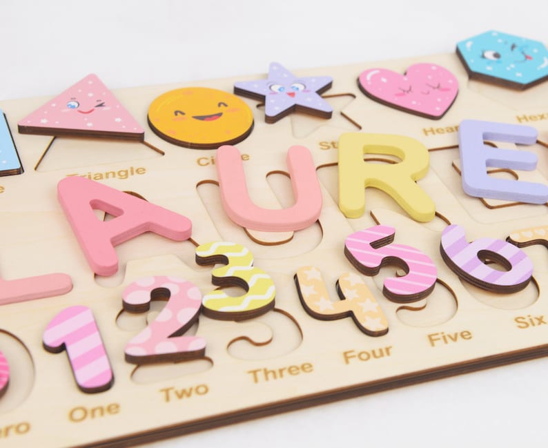 Personalized Algebraic Wooden Name Puzzle - Educational Preschool Toys for Girls, Number and Shape Learning Puzzle