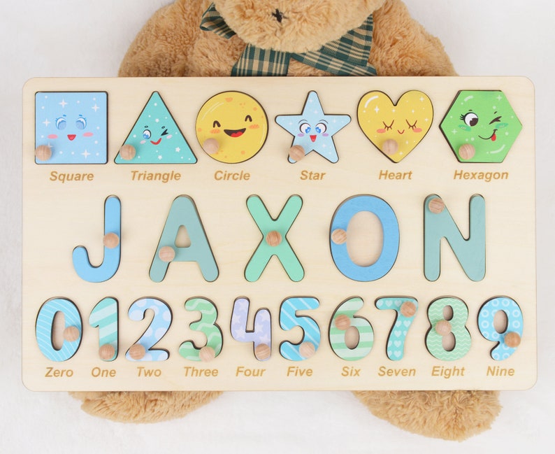 Personalized Algebraic Wooden Name Puzzle - Educational Preschool Toys for Girls, Number and Shape Learning Puzzle