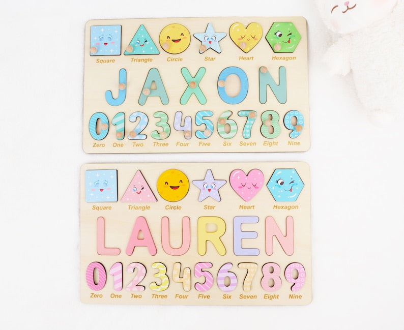 Personalized Algebraic Wooden Name Puzzle - Educational Preschool Toys for Girls, Number and Shape Learning Puzzle