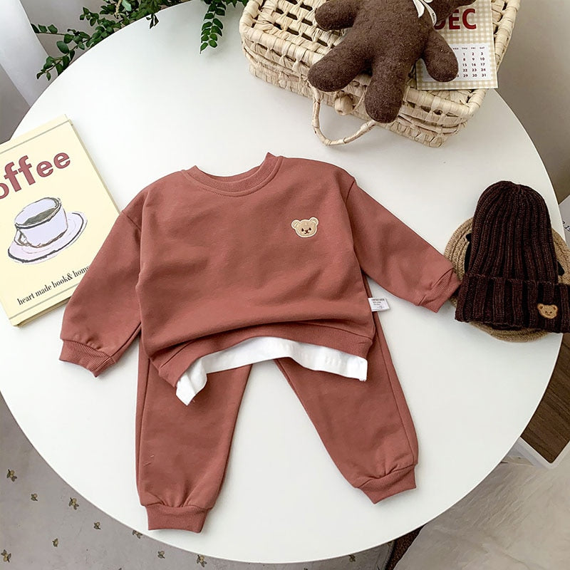 Baby Clothes Set/ Bear Embroidery Hoodies and Pants 2Pcs Suit For 0-3 Year