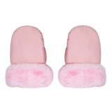 Image of pink gloves with thick fur lining and windproof exterior for warmth in cold weather