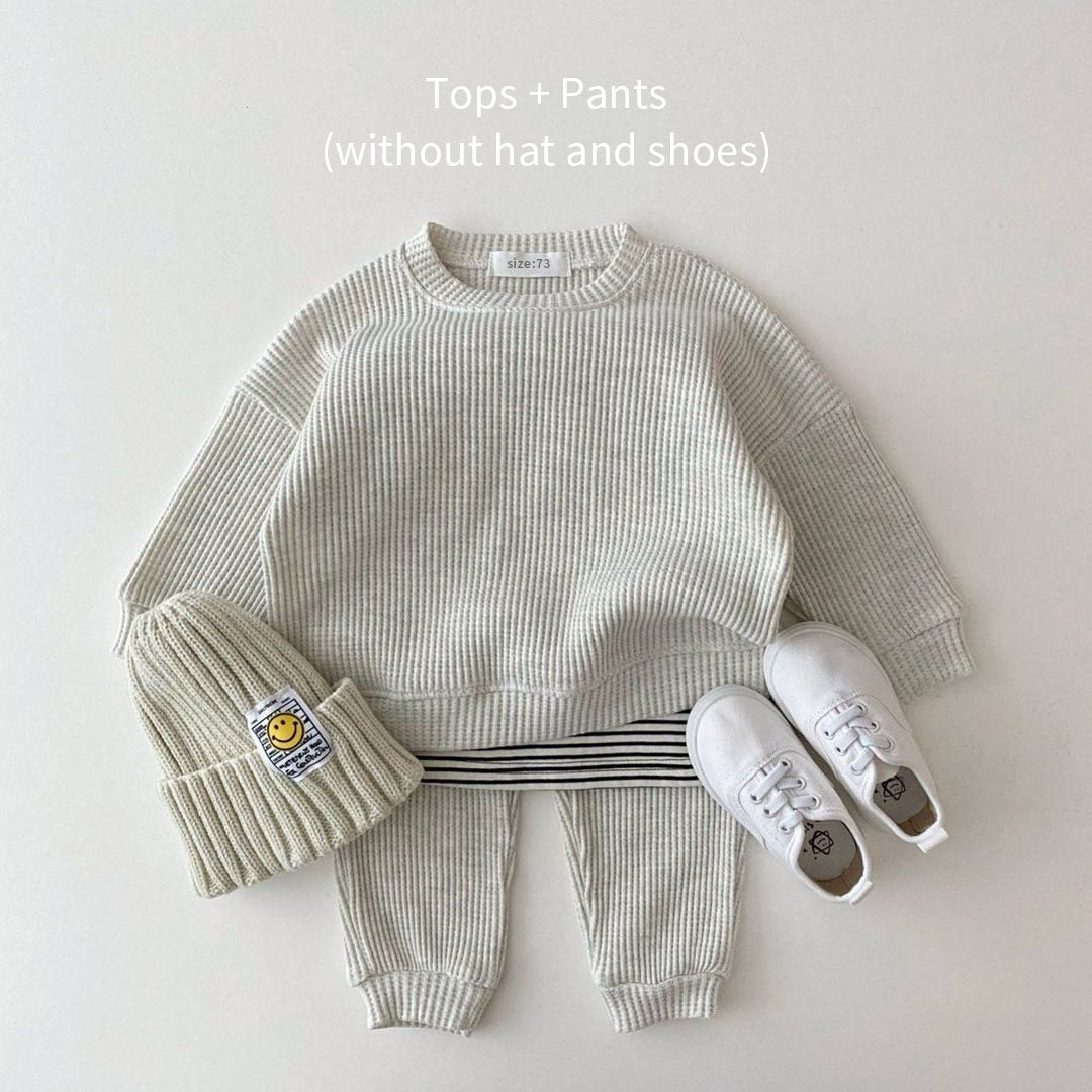 Waffle Cotton Baby Sweatshirt+Pants Outfit