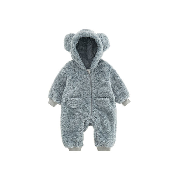 Pluizige winterjumpsuit met capuchon en beer