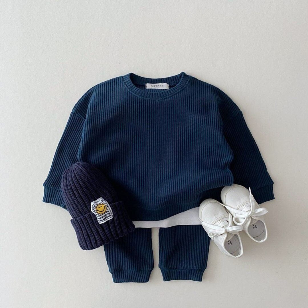 Wafelkatoen Baby Sweatshirt + Broek Outfit