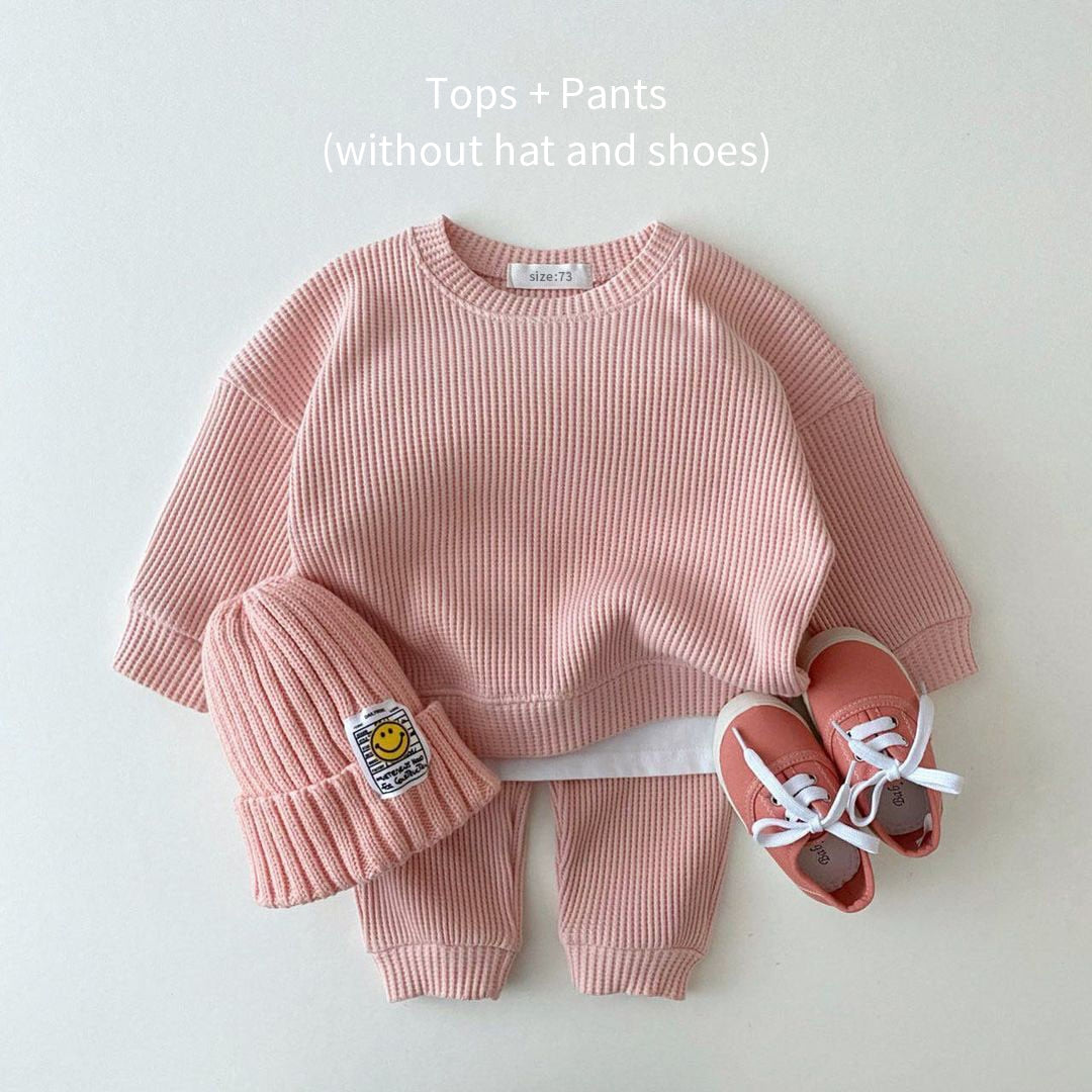 Waffle Cotton Baby Sweatshirt+Pants Outfit