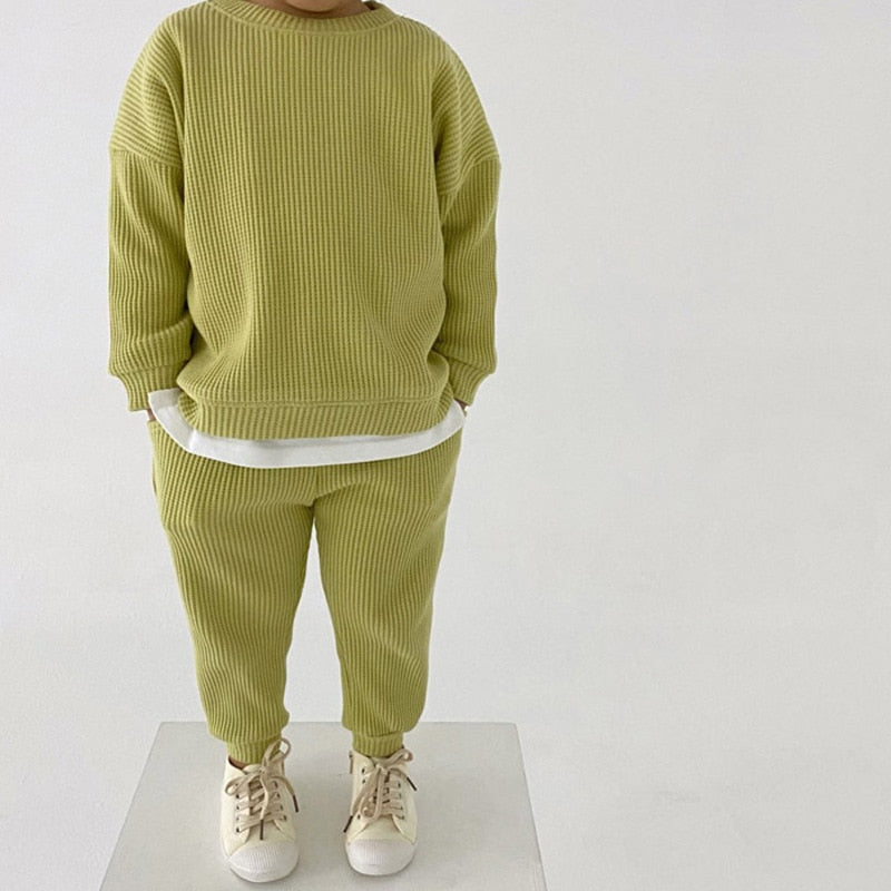 Waffle Cotton Baby Sweatshirt+Pants Outfit