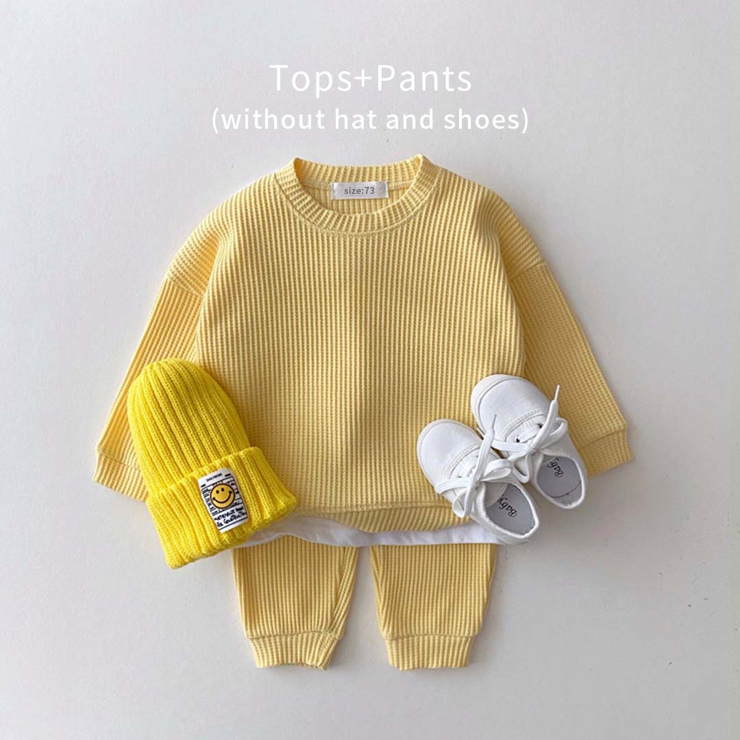 Waffle Cotton Baby Sweatshirt+Pants Outfit