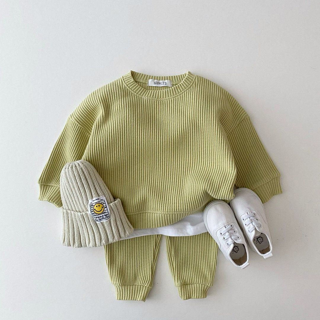 Waffle Cotton Baby Sweatshirt+Pants Outfit