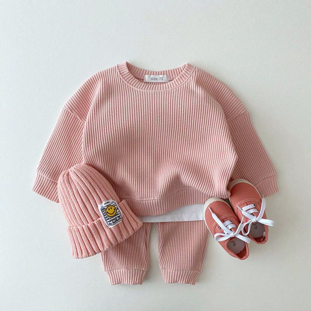 Waffle Cotton Baby Sweatshirt+Pants Outfit