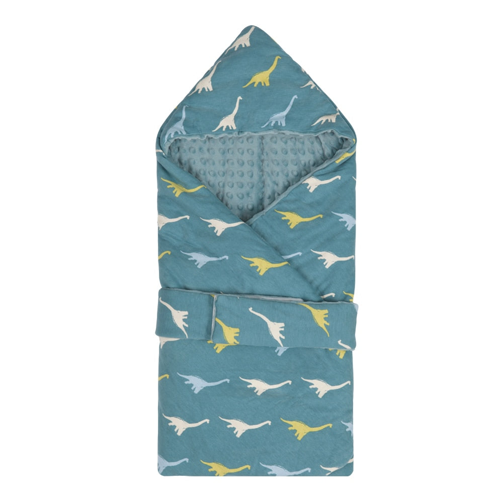 Vintage dinosaur pattern Image of a cozy and secure newborn baby swaddle sack designed for infant sleep, suitable for 0-3 months with TOG 0.5 rating